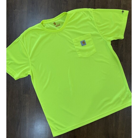 Carhartt Force Neon Yellow Performance T-Shirt L Relaxed Fit Breathable Workout - Picture 2 of 9